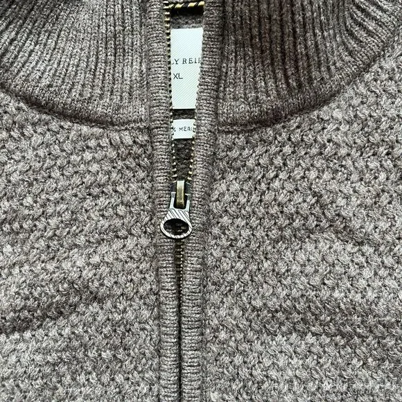 Billy Reid Merino Wool Mock Sweater $298 Gray Brown Quarter Zip XL Knit Pullover